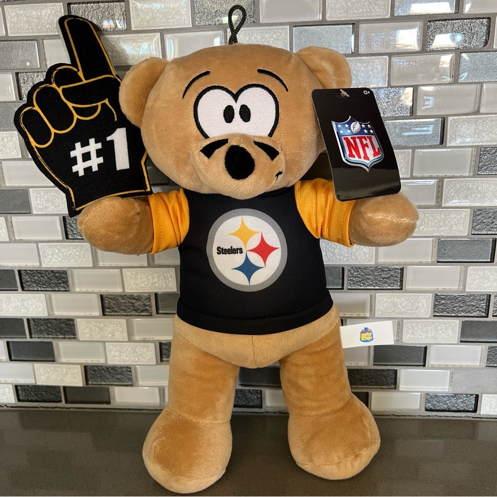 Pittsburgh Steelers NFL Football Bear Plush #1 Finger T-Shirt / 14” / BRAND NEW